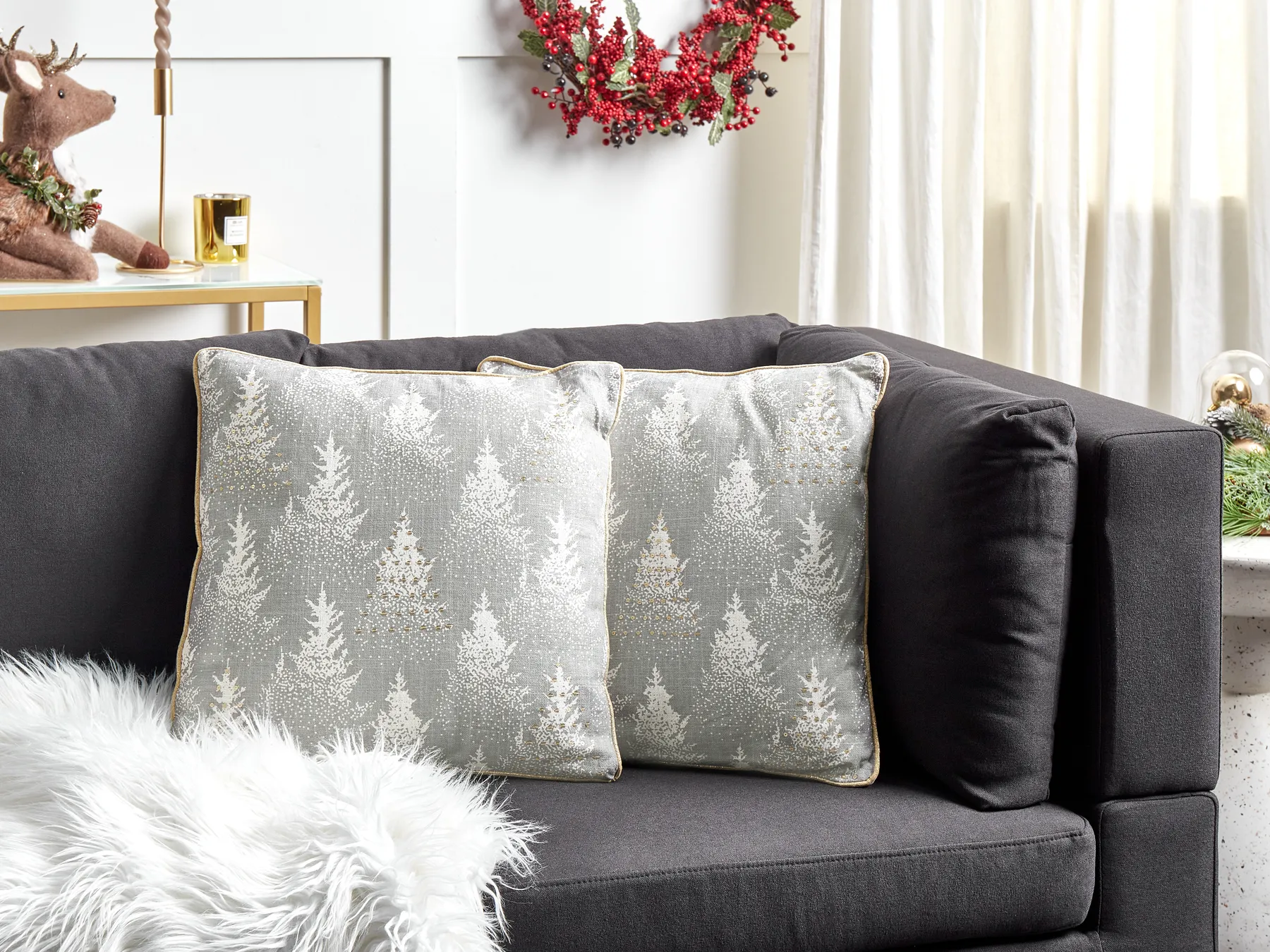Set of 2 Decorative Cushions BILLBERGIA 45 x 45 cm Cotton Grey Christmas Motif_887608