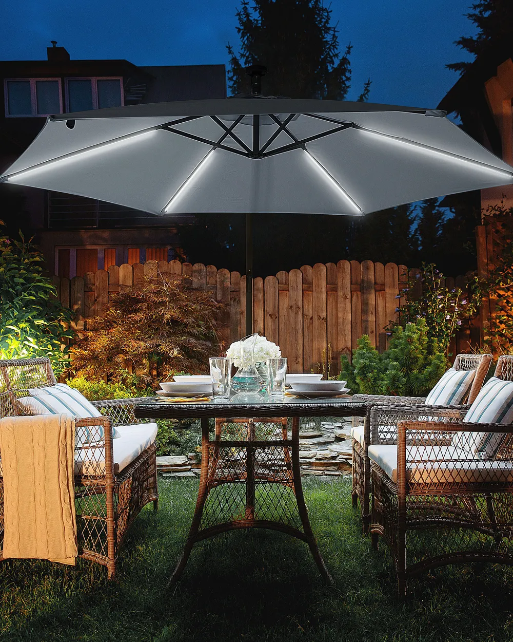 Cantilever Parasol LED 285 cm CORVAL Graphite Grey