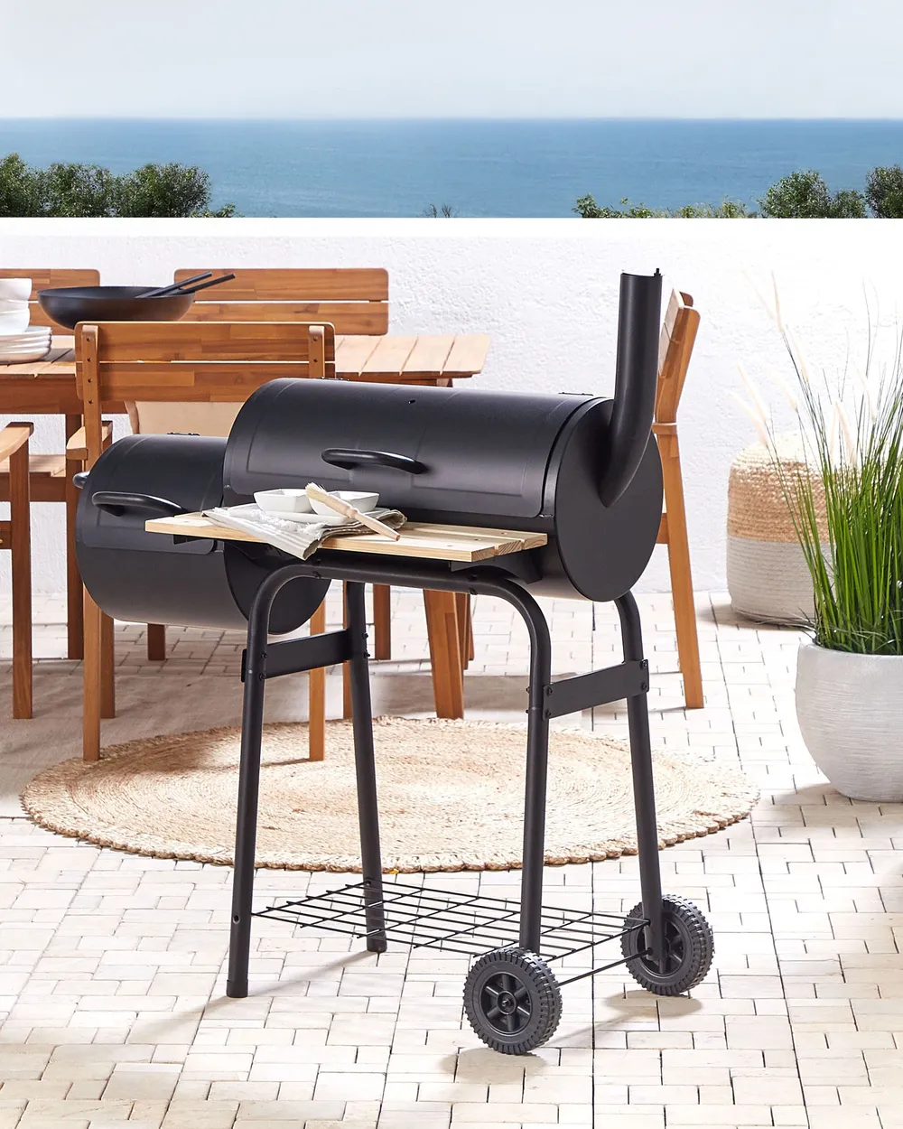 Charcoal BBQ Grill SATAH with Smoker Metal Black