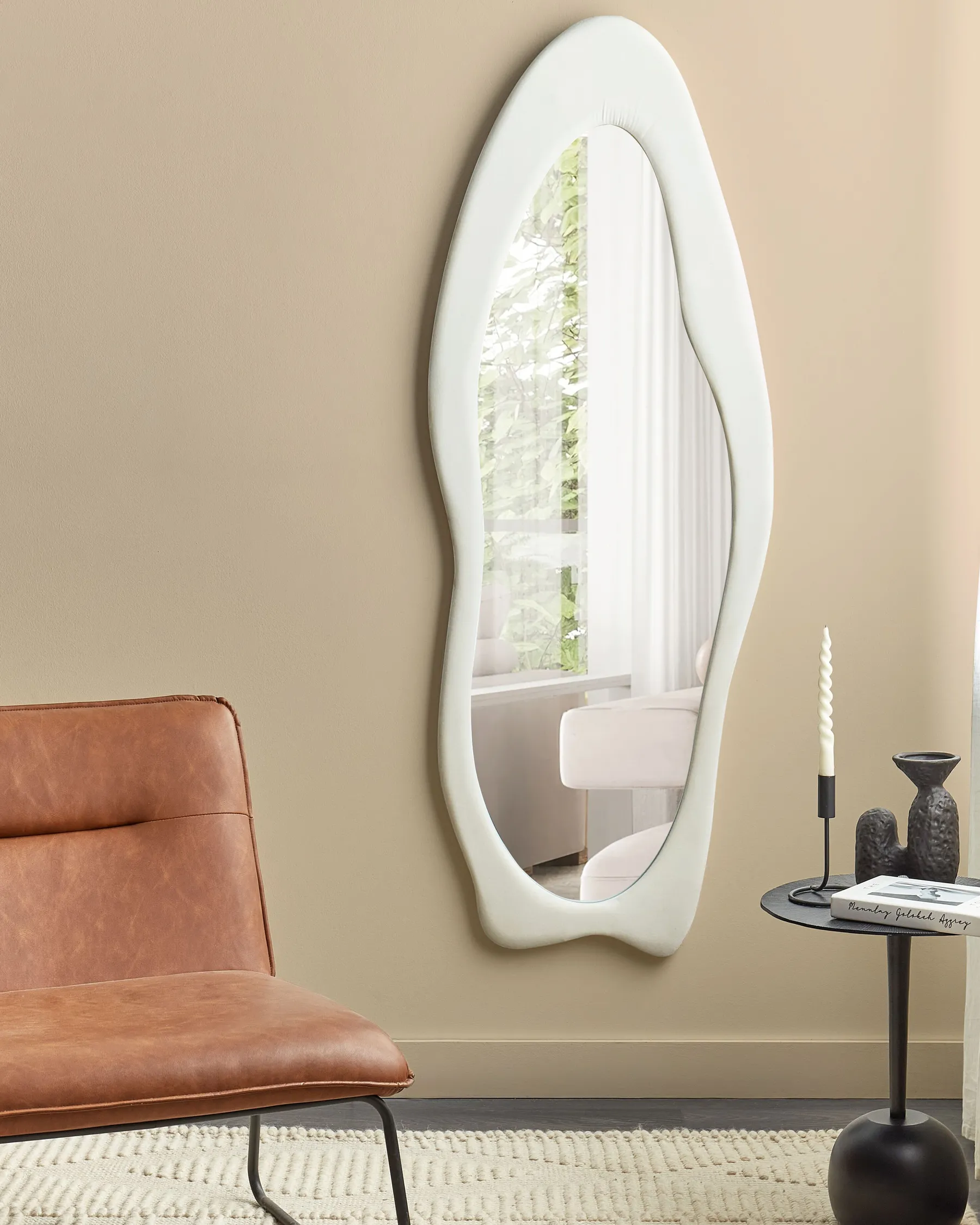 Wall Mirror REIGNY 57 cm 160 cm Velvet White_903911