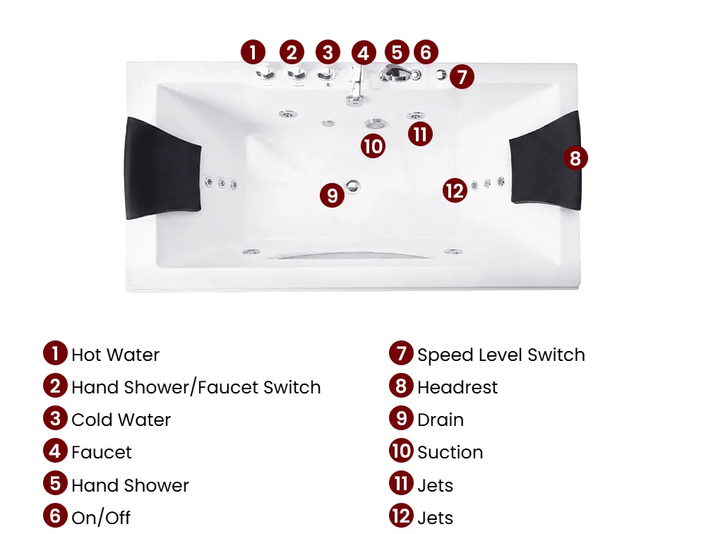 Corner Hot Tub with LED HAWES 1800 x 900 mm White_1061870