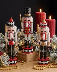 Set of 3 Figurines RICKLEAN 30 cm Nutcracker Red/ White_1133216