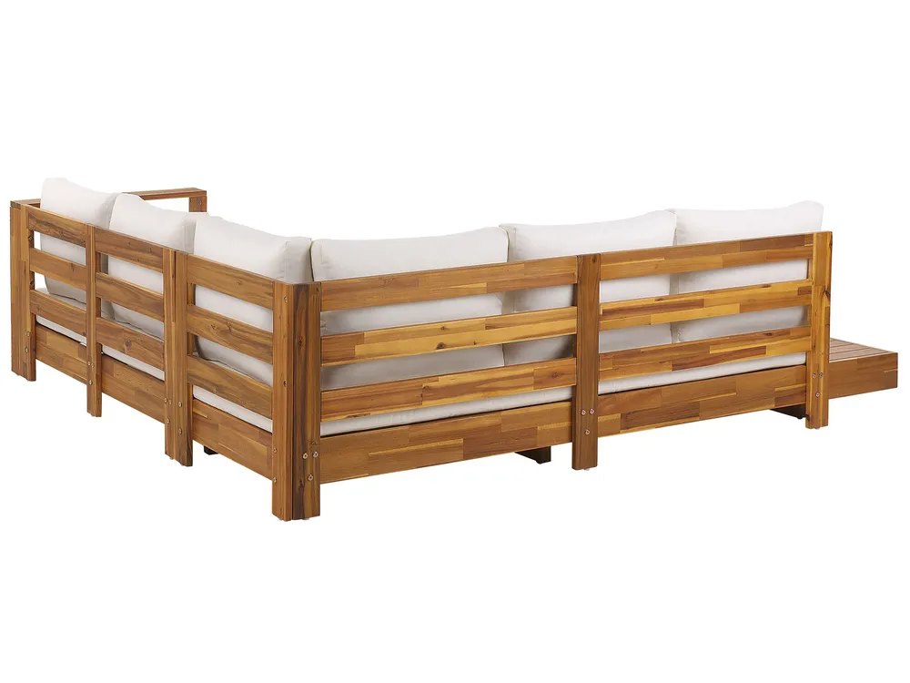 Garden Corner Sofa 5 Seater MARETTIMO Certified Acacia Wood Off-White Left Hand_776438
