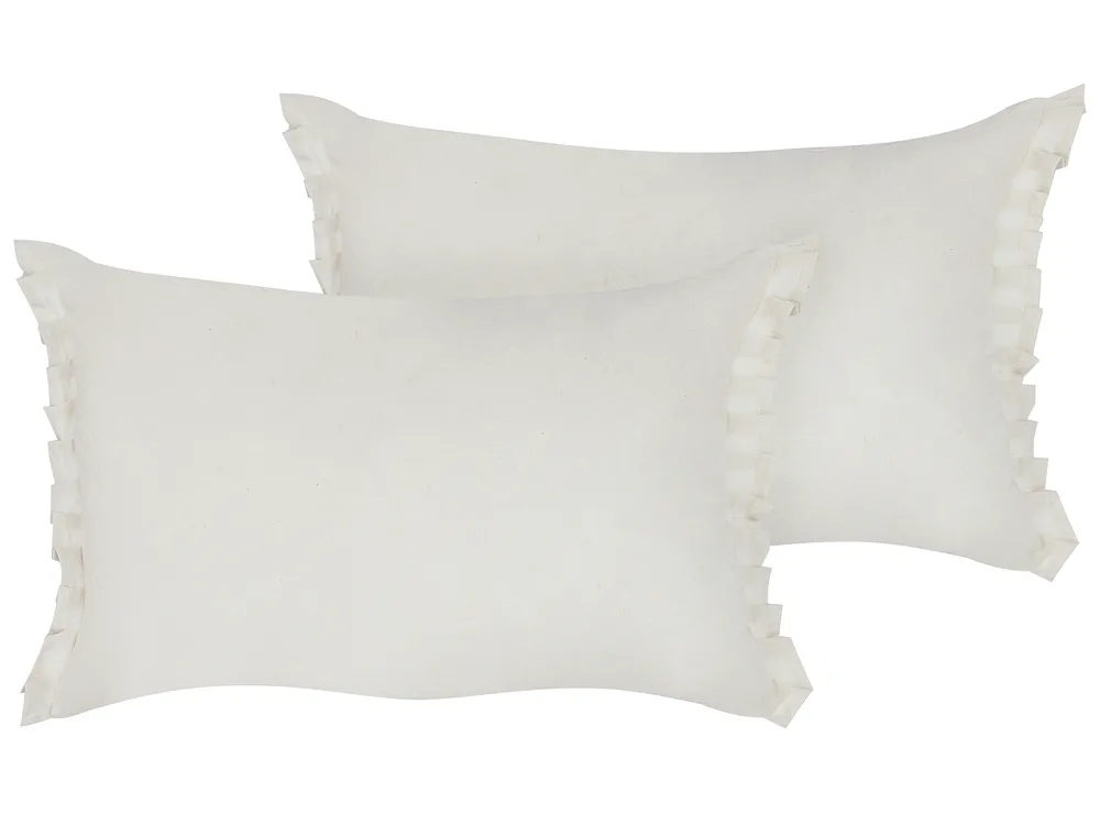 Set of 2 Decorative Cushions SASSAFRAS 30 x 45 cm Linen Off-White Solid