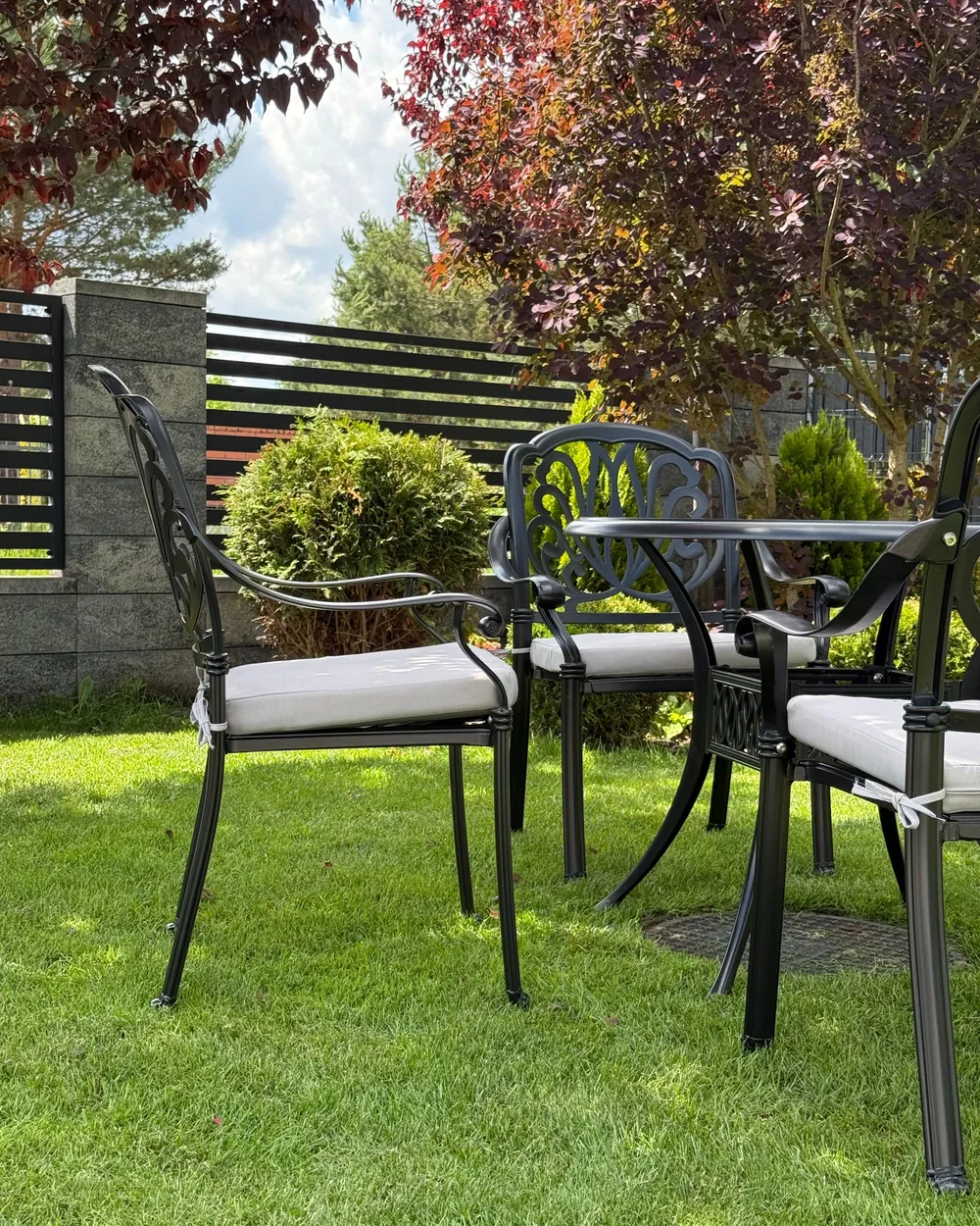 Garden Dining Set 4 Seater ANCONA with Cushions Metal Black_1084585