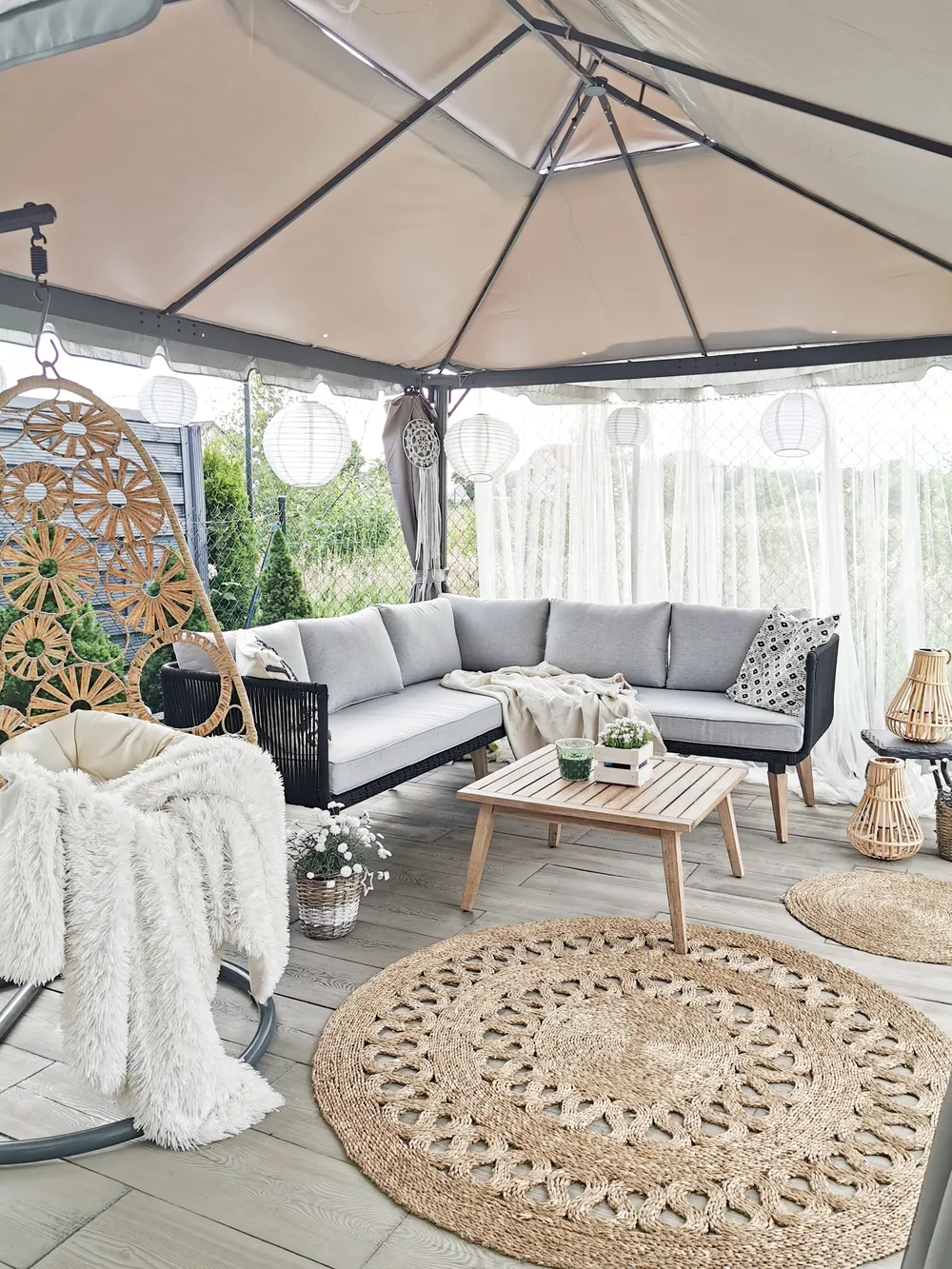 Garden Corner Sofa with Table 5 Seater ALCAMO Acacia Wood Black Left Hand_777434
