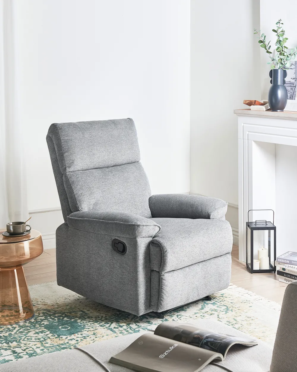 Recliner Chair EVERTON with Footrest Fabric Grey