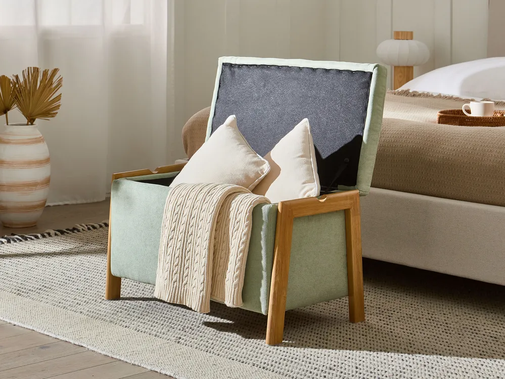 Upholstered Storage Bench EDLAND Fabric Light Green_1038290