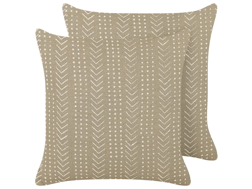 Set of 2 Decorative Cushions SENECIO 45 x 45 cm Cotton Beige Geometric Pattern