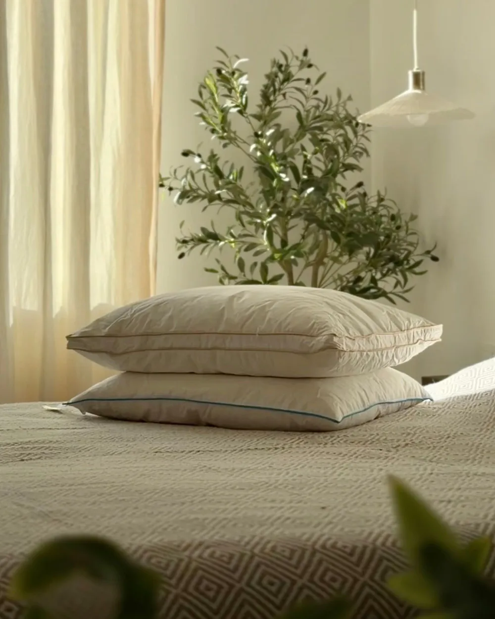 Bed Pillow ANETO Low 50 x 60 cm Duck Feathers and Down White_1177729