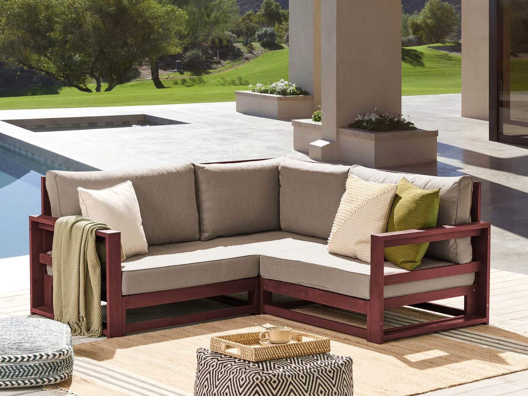 Ulkokulmasohva 2-istuttava TIMOR modulaarinen Akaasia Tummanpunainen_856650