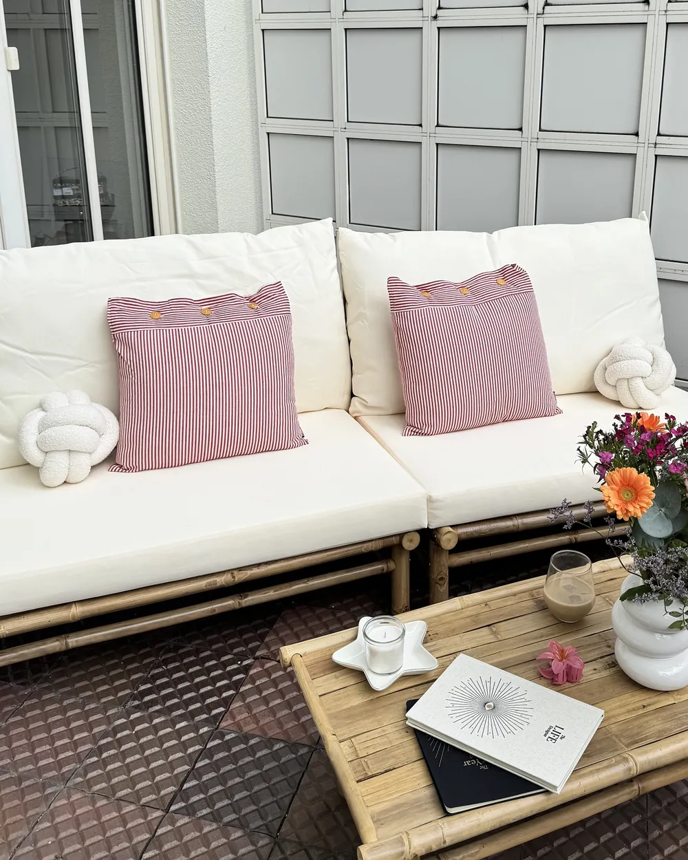 Set of 2 Decorative Cushions AALITA 45 x 45 cm Cotton Red Striped_1005599