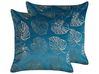 Set of 2 Decorative Cushions DELICIOSA 45 x 45 cm Velvet Blue Plant Pattern