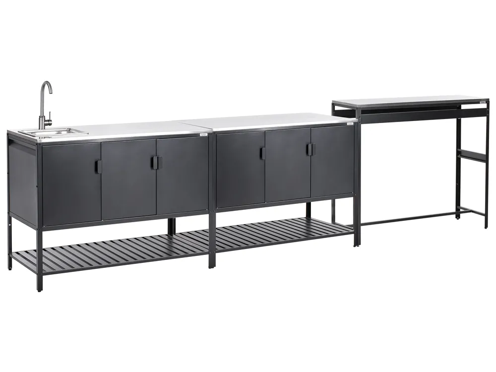 3 Piece Outdoor Kitchen Set with Sink MAENZA Black Metal