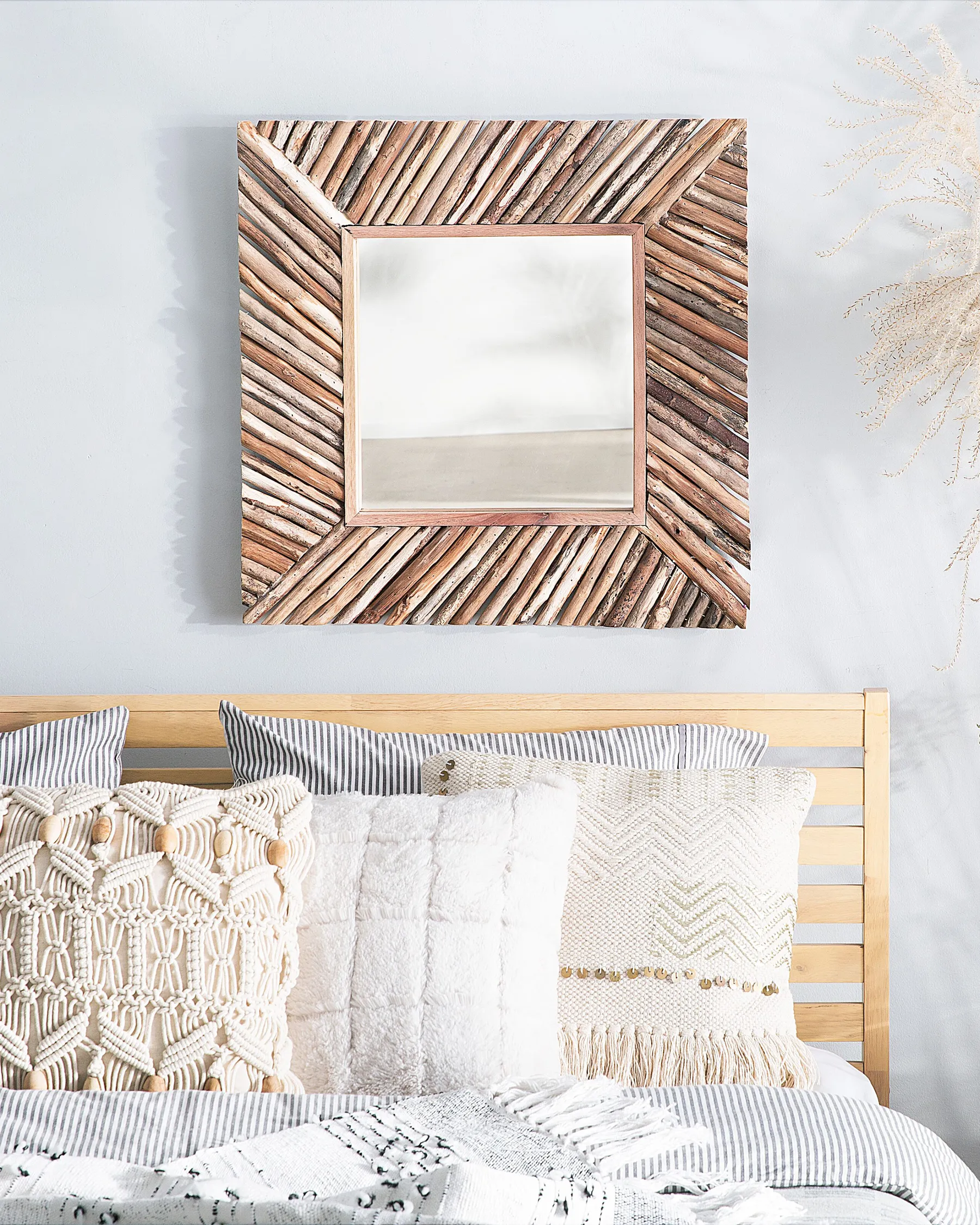 Wall Mirror KANAB 60 cm 60 cm Teak Wood Brown_759134