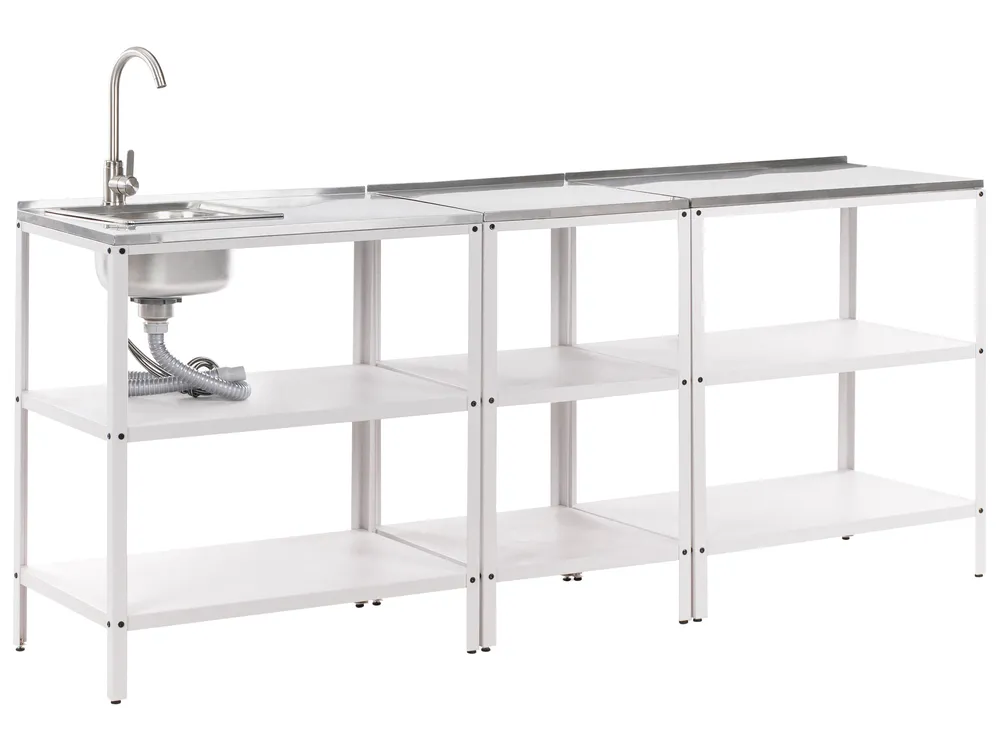 3 Piece Outdoor Kitchen Set with Sink VILAMA White Metal