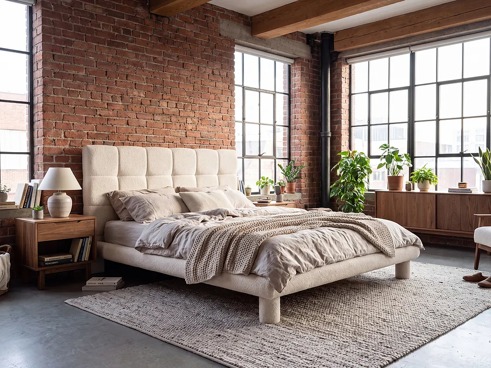 Säng med lamellram Bouclé CRESSAT 160 x 200 cm Off-White_1150975