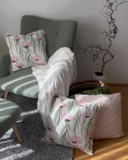 Wingback Chair VEJLE with Footstool Boucle Light Green_997125