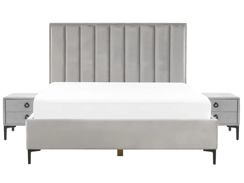 Bedroom Set SEZANNE Velvet Light Grey 180 x 200 cm (EU Super King)_799893