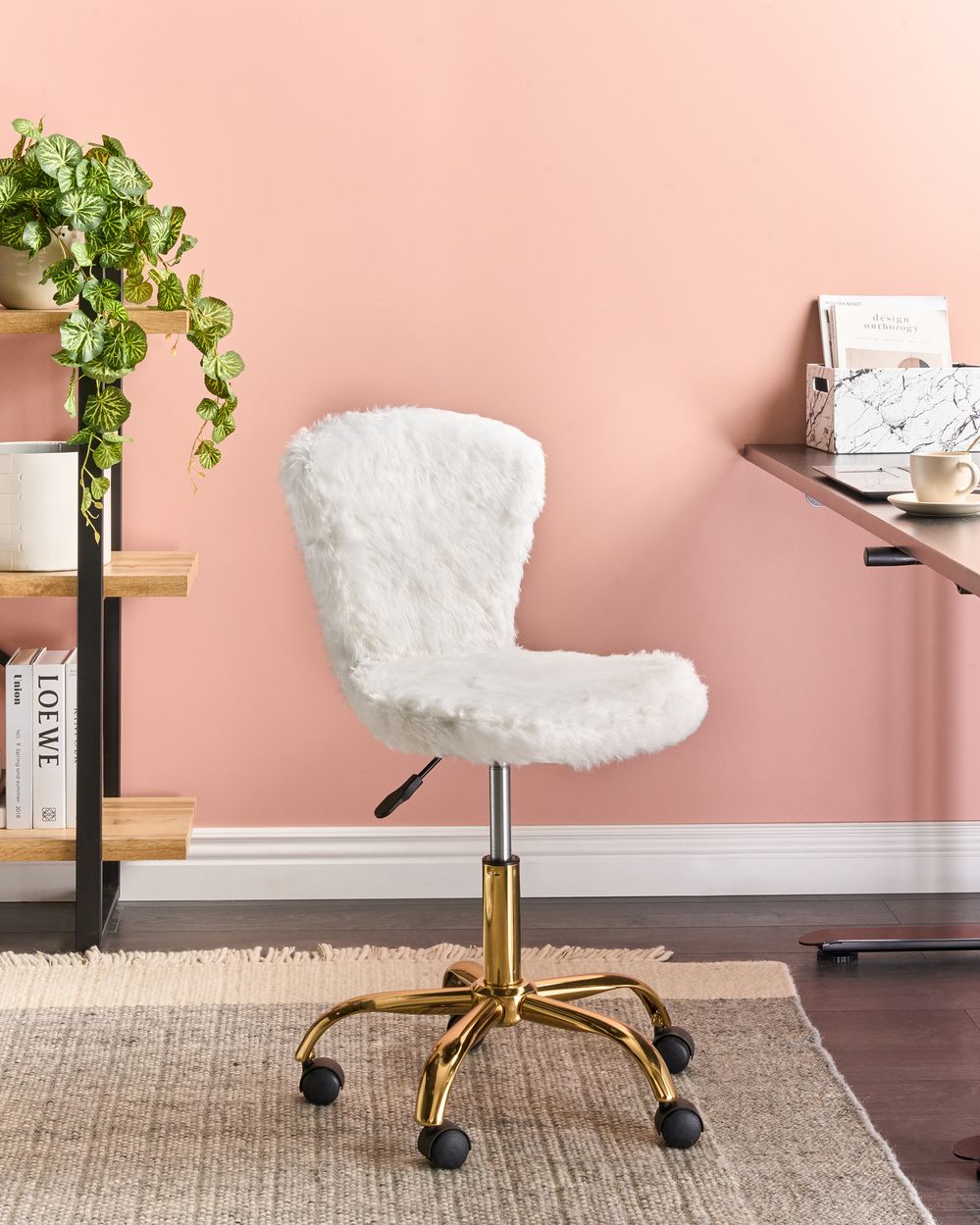 Desk Chair MARGATE Faux Fur White