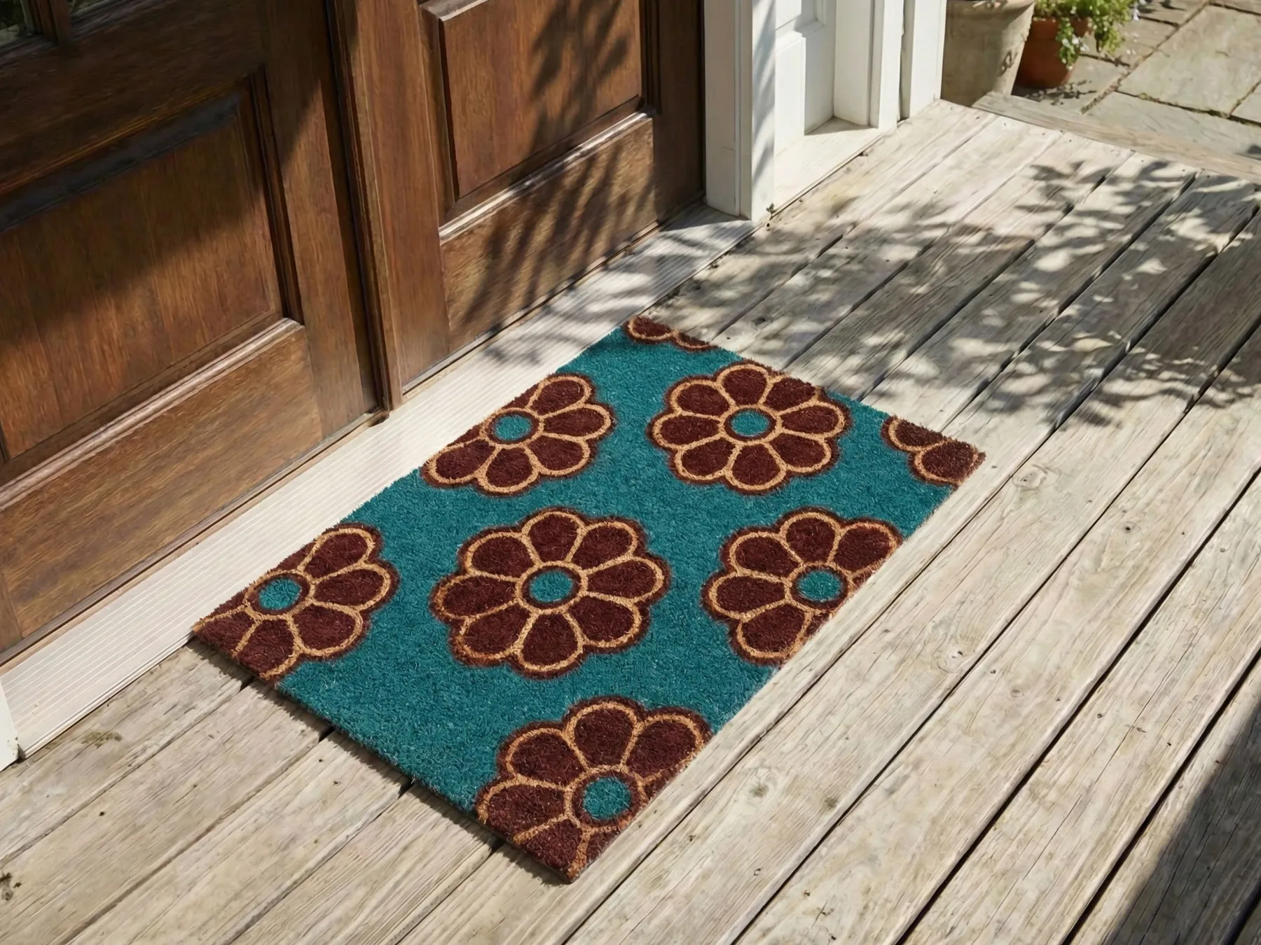 Doormat KULIK Blue 50 x 80 cm Flower Coir_1049690