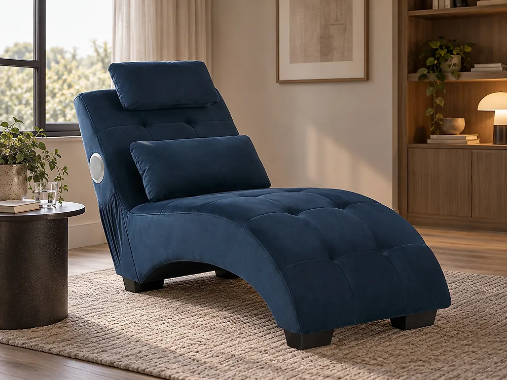 Chaise Longue SIMORRE with Built-In Bluetooth Speaker Velvet Dark Blue_1178392
