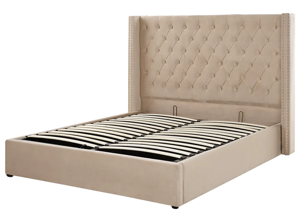 Ottoman Bed LUBBON Velvet Beige 160 x 200 cm (EU King Size)_772946