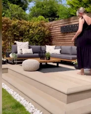 Garden Corner Sofa with Table 5 Seater MYKONOS Certified Acacia Wood Dark Grey Right Hand_994734