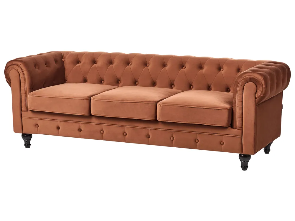 Sofa 3 Seater CHESTERFIELD Velvet Golden Brown_1033569