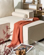 Hörnbäddsoffa 3-sits EDANE med förvaring Bouclé Off-White Vänstervänd_1057053