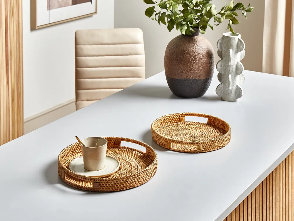 Set of 2 Decorative Trays ADELSO Rattan Beige