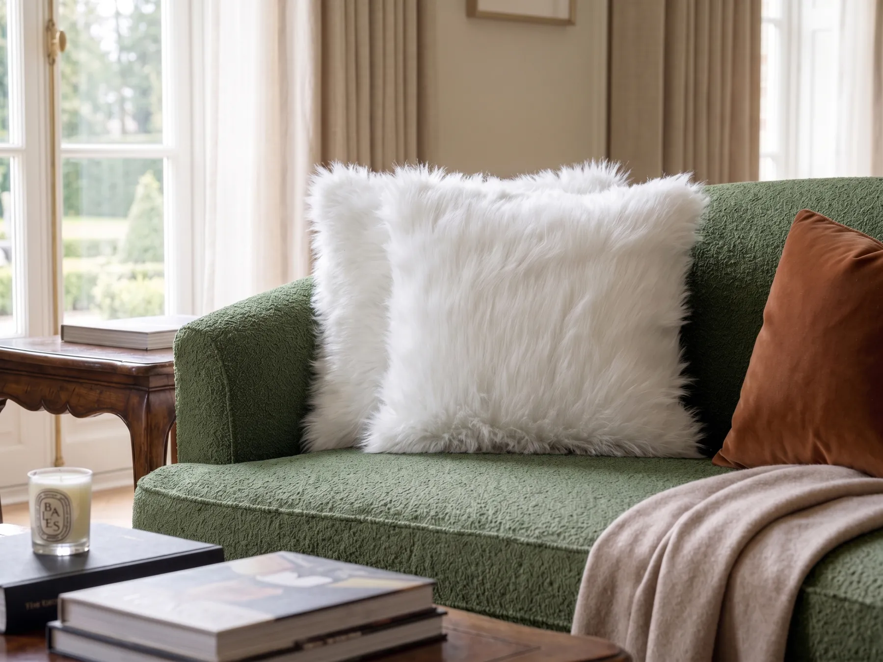 Set of 2 Decorative Cushions DAISY 45 x 45 cm Faux Fur Light Beige Solid_769922