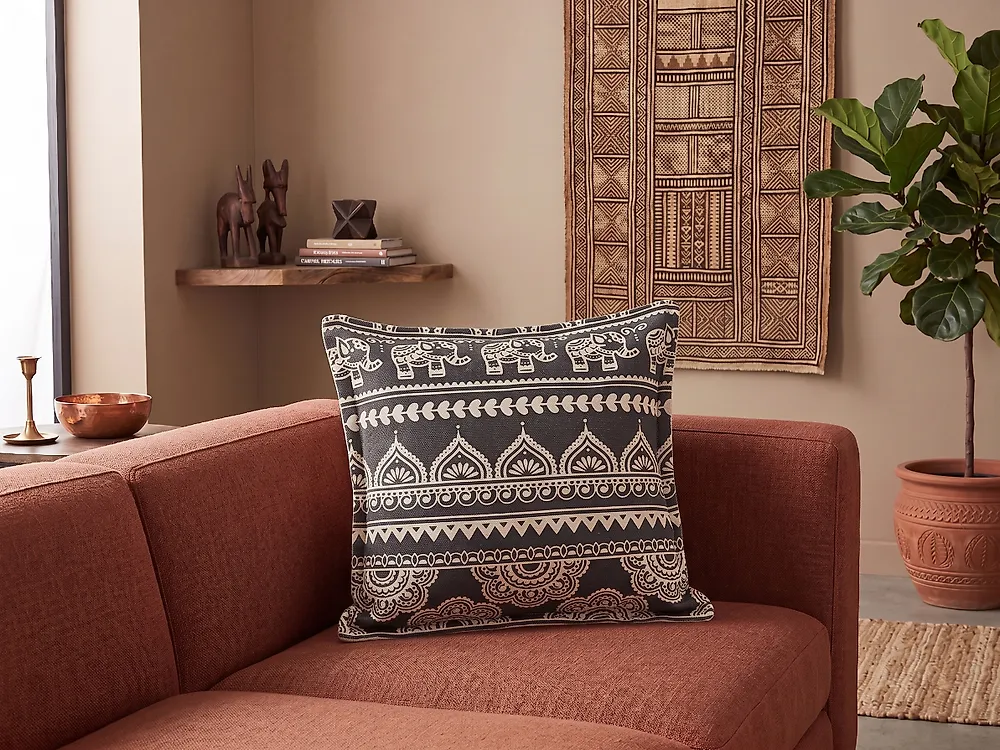 Set med 2 prydnadskuddar ATABAGI 45 x 45 cm Bomull Svart Orientaliskt tryck_1178204