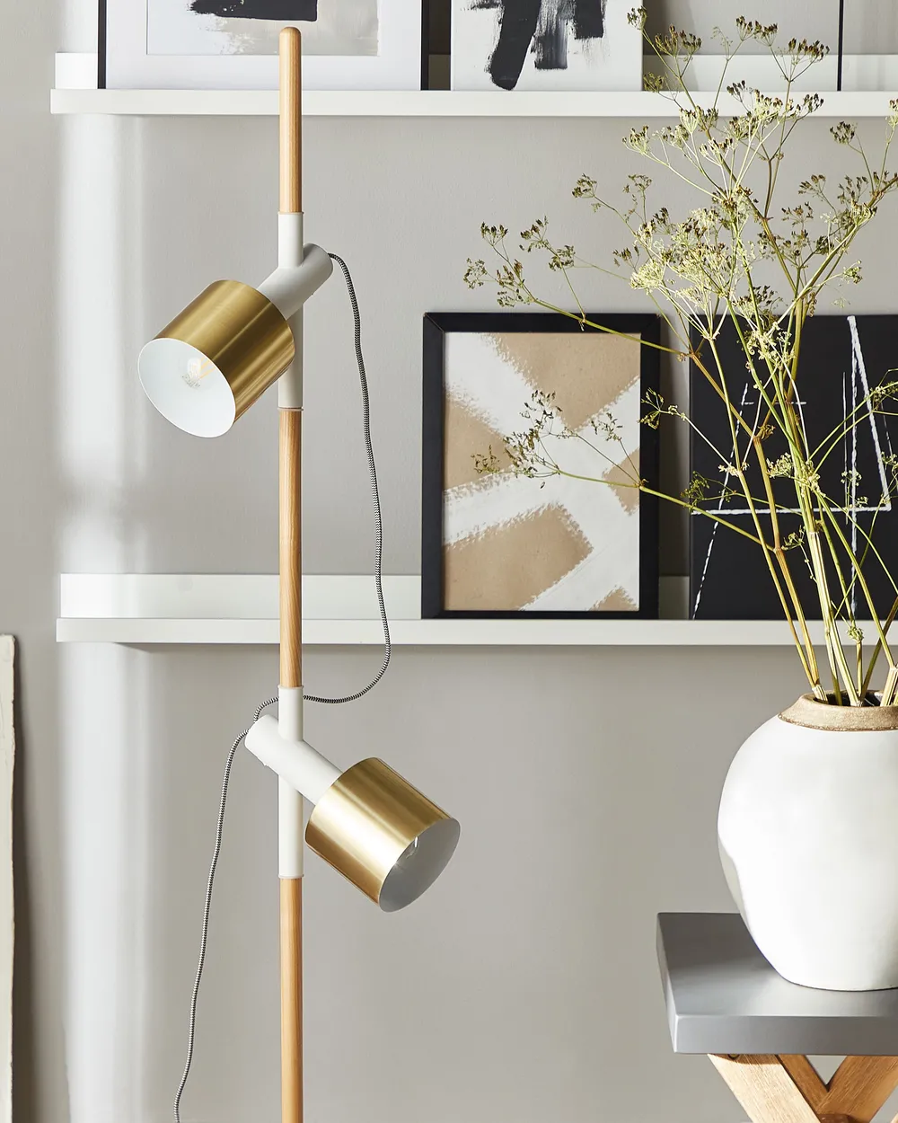 Floor Lamp OWENS Adjustable Ash Wood White_808856