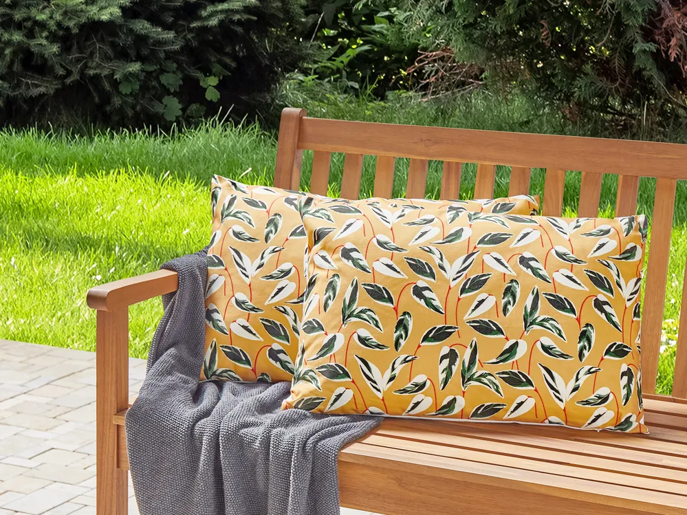 Set of 2 Outdoor Cushions TAGGIA Plant Pattern 40 x 60 cm Yellow