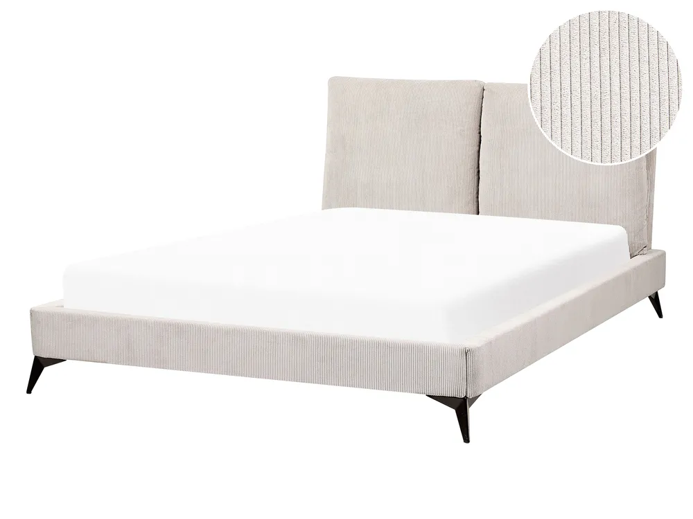 Bed Corduroy MELLE 140 x 200 cm (EU Double) Light Beige