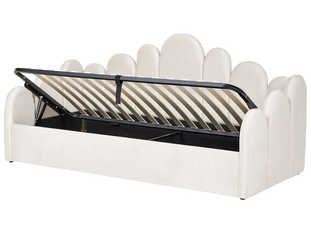 Ottoman Bed POLIGNAC Velvet Light Beige 90 x 200 cm (EU Single)
