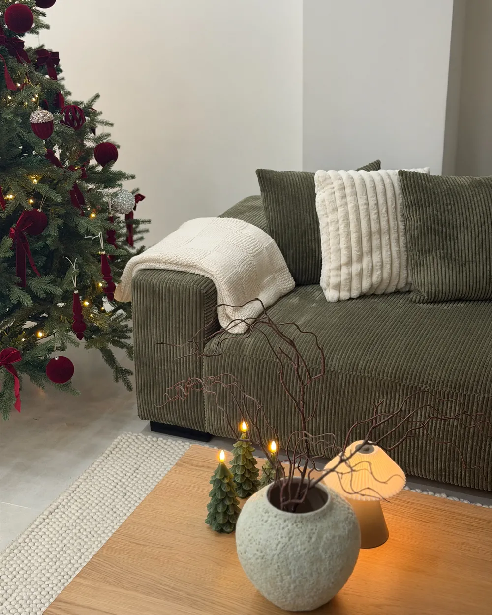 Corner Sofa 4 Seater LUNGO Corduroy Green Left Hand_1043084