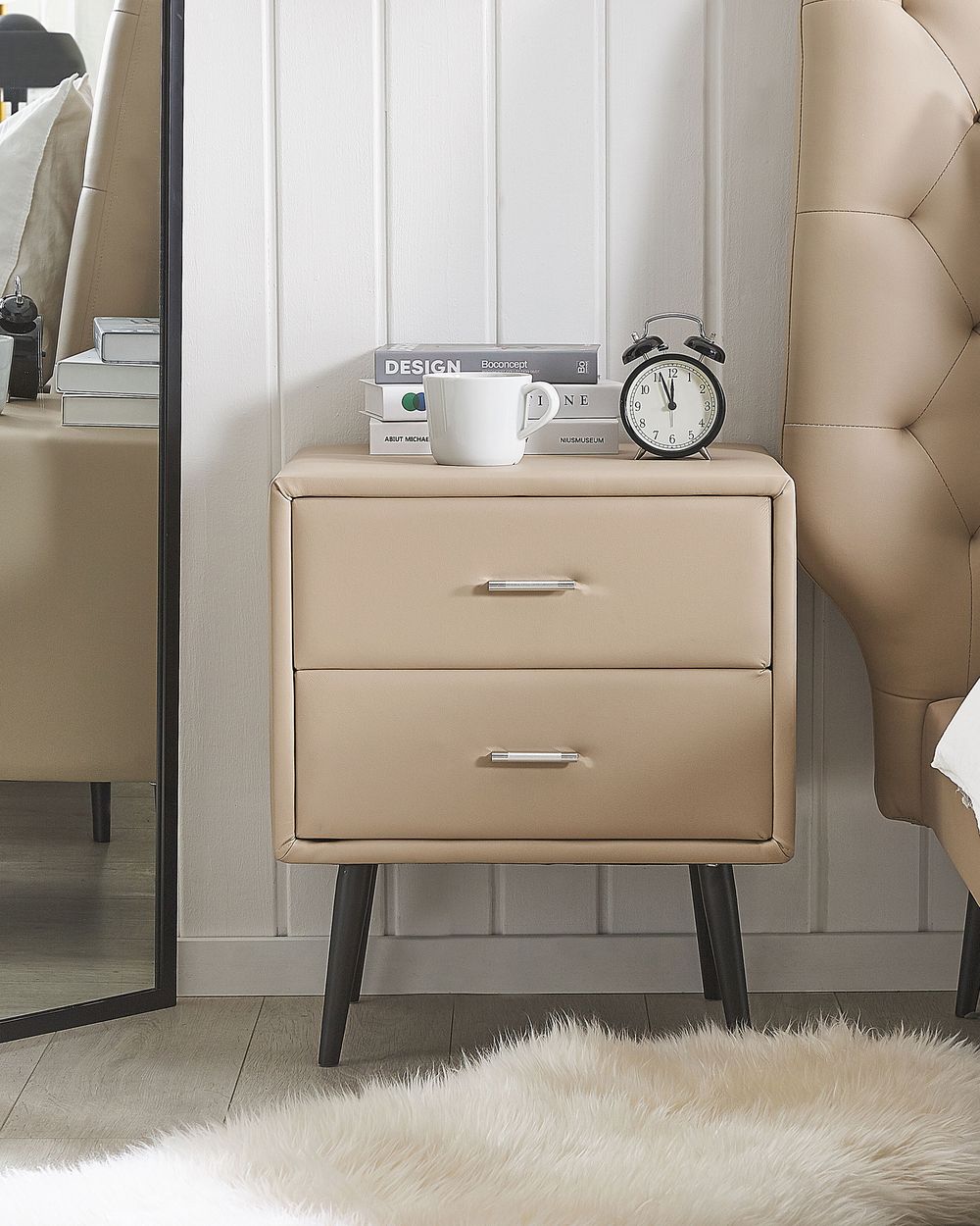 Nattbord med 2 skuffer ESSONNE Kunstskinn Beige