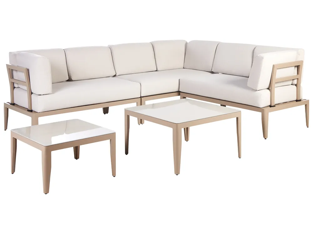 Garden Corner Sofa with Table 6 Seater RIMA III Modular Metal Light Beige Left Hand_908290