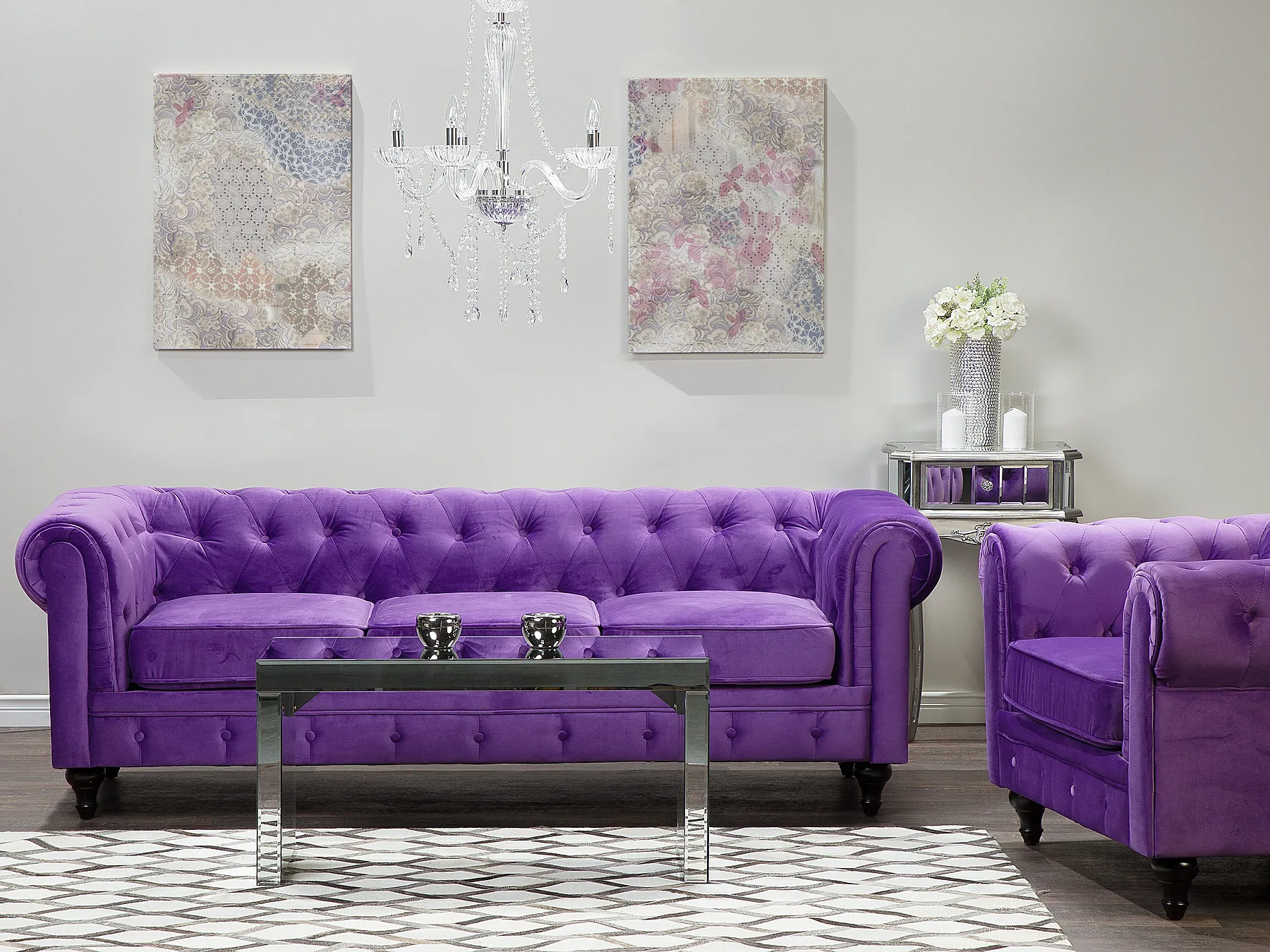 Sohva 3-istuttava CHESTERFIELD Sametti Violetti_705641