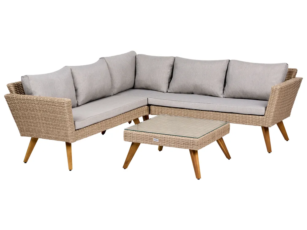 Garden Corner Sofa with Table 6 Seater VITTORIA PE Rattan Grey_1091928