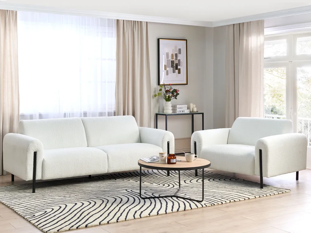 Living Room Set 4 Seater ASKIM Boucle White