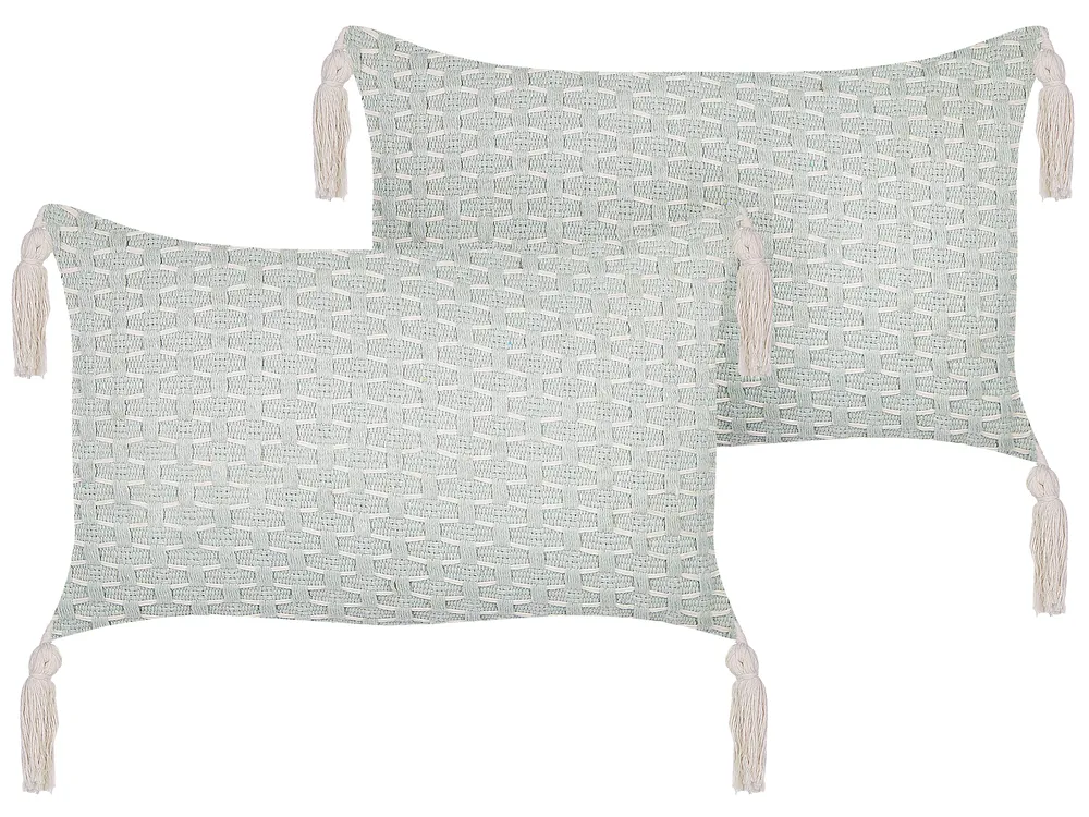 Set of 2 Decorative Cushions HAKONE 45 x 25 cm Mint Green Geometric Pattern