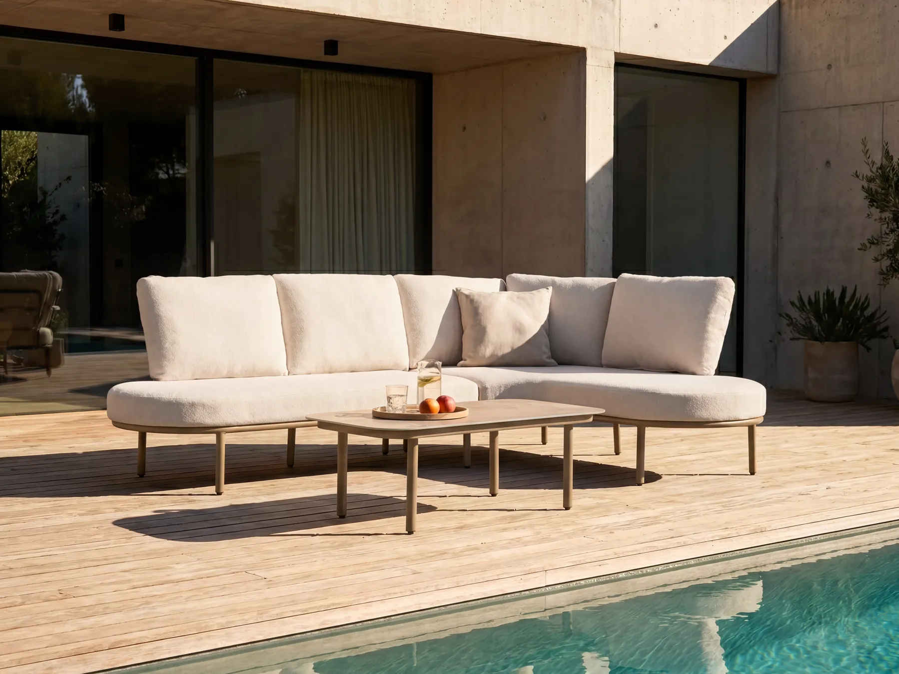 Garden Sofa with Table 4 Seater POLLINA Metal Brown_1078970