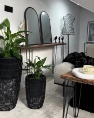 Set of 2 Plant Pots CHELONE 26/34 cm PE Rattan Black_1024134
