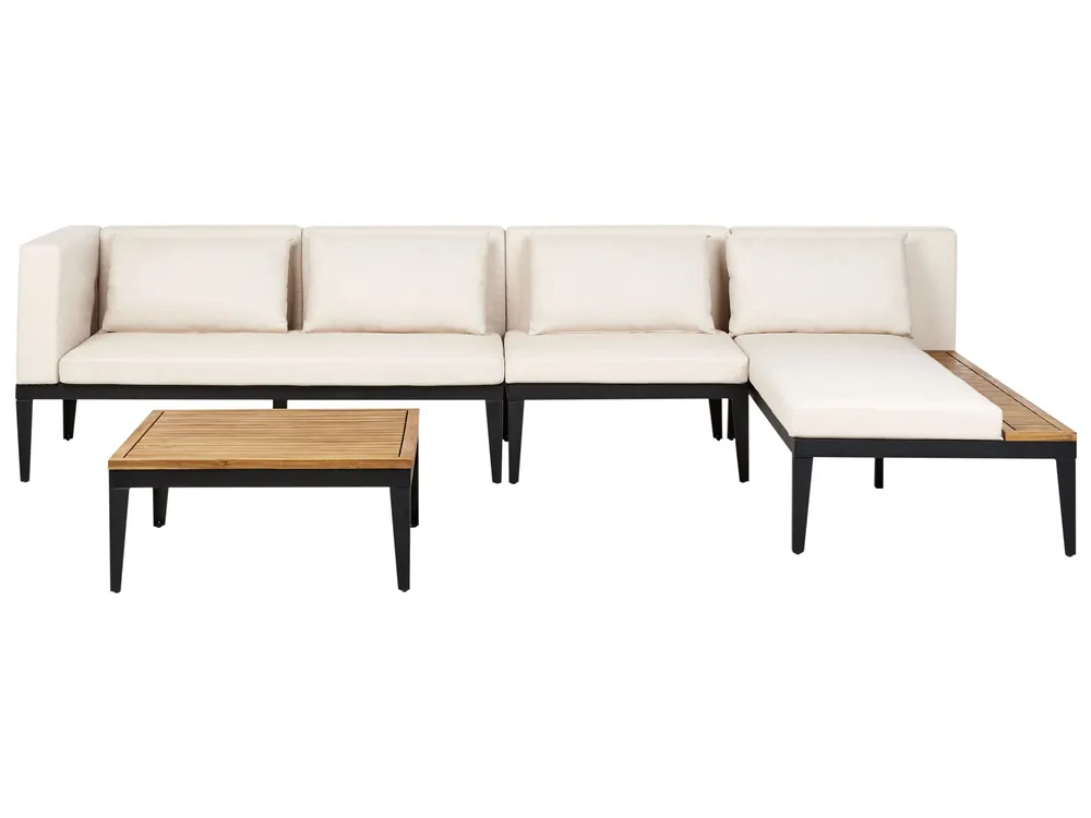 Garden Corner Sofa with Table 4 Seater BRACCIANO Certified Acacia Wood Light Beige Left Hand