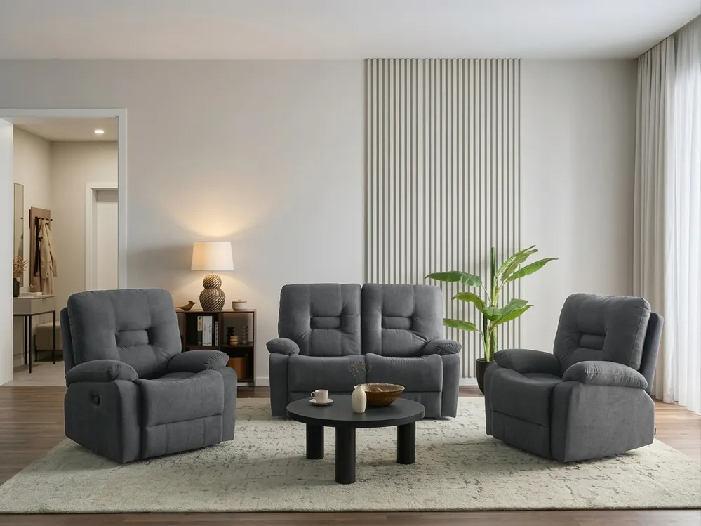 Manual Recliner Living Room Set 4 Seater BERGEN Fabric Graphite Grey