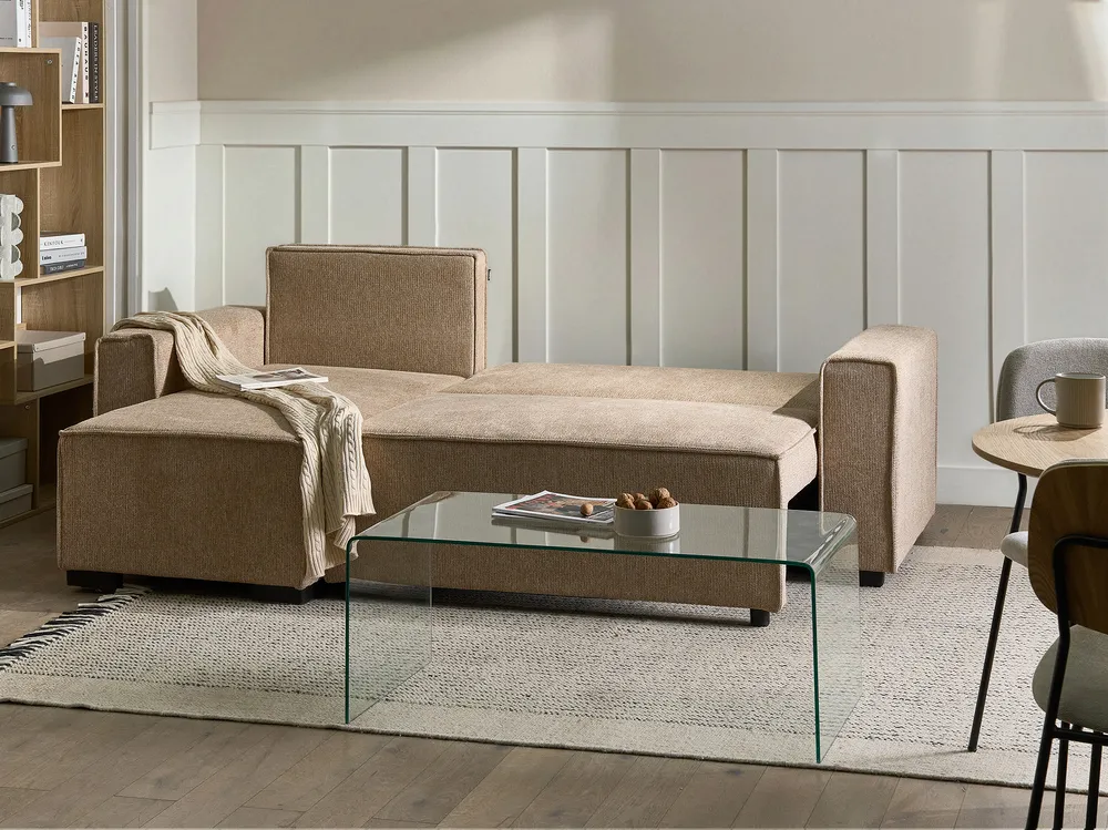 Hörnbäddsoffa 3-sits EDANE med förvaring Beige Högervänd_1057071