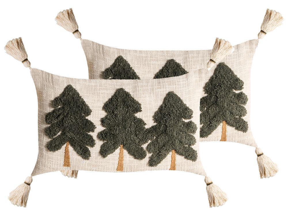 Koristetyynysetti 2 kpl FAGRAEA 30 x 50 cm Puuvilla Vaaleanbeige Joulukuvio
